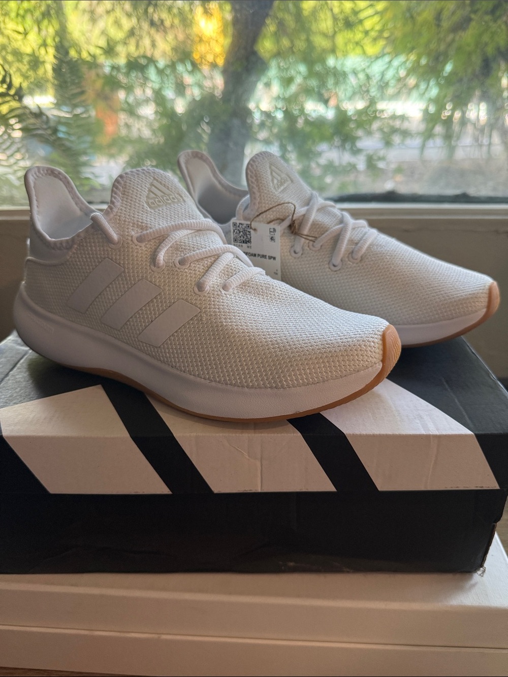 adidas Women’s White Knit Running Sneakers with Gum Accents